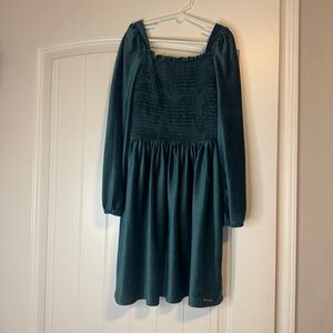 Tahari Girl's Teal Ribbed Velvet Party Peasant Dress Size 8